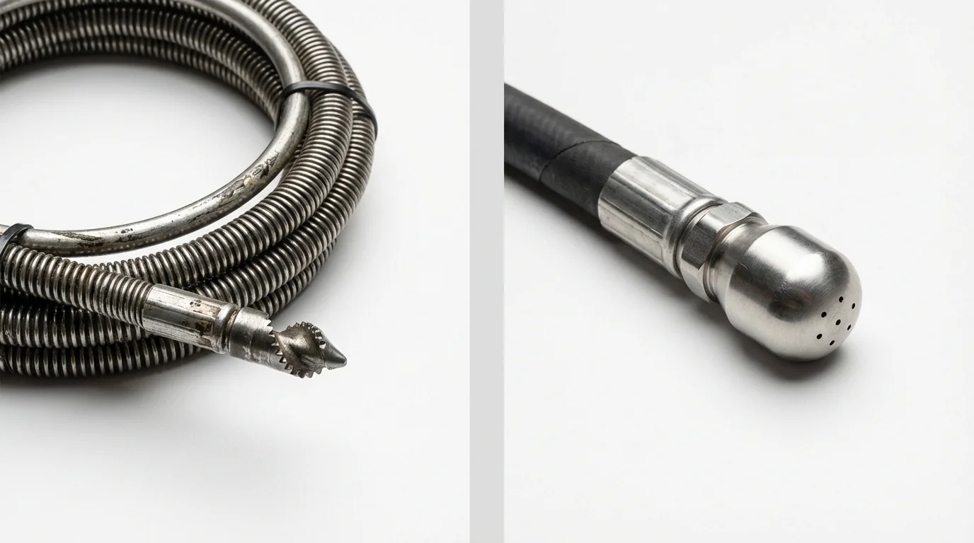 Drain snake cable and hydro jetting nozzle used for drain cleaning in Lambert, MS
