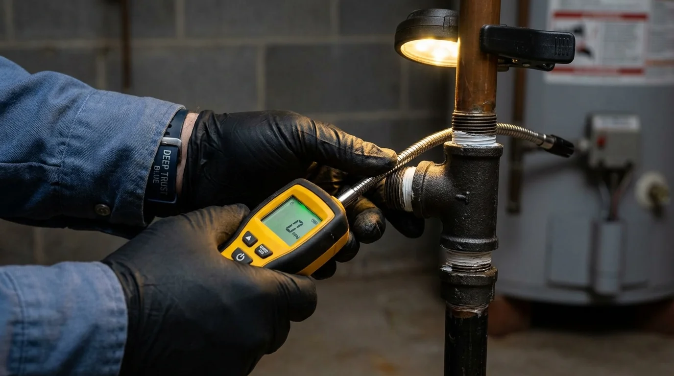Gas leak detection with electronic sniffer by Johns Plumbing LLC in Lambert